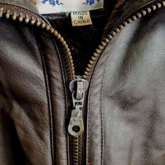 Vtg Nexus Dark Brown Leather Fur Lined Bomber Aviator Jacket Coat Buckles Men 3X - Picture 6 of 16